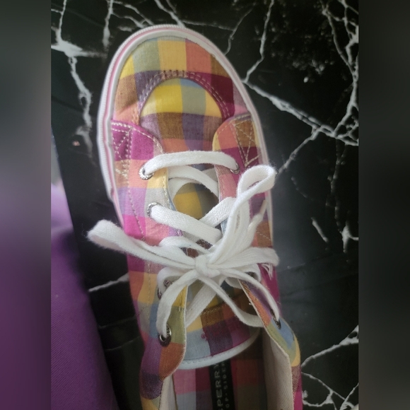 Sperry Pink and Yellow Plaid Sneakers - Picture 5 of 7